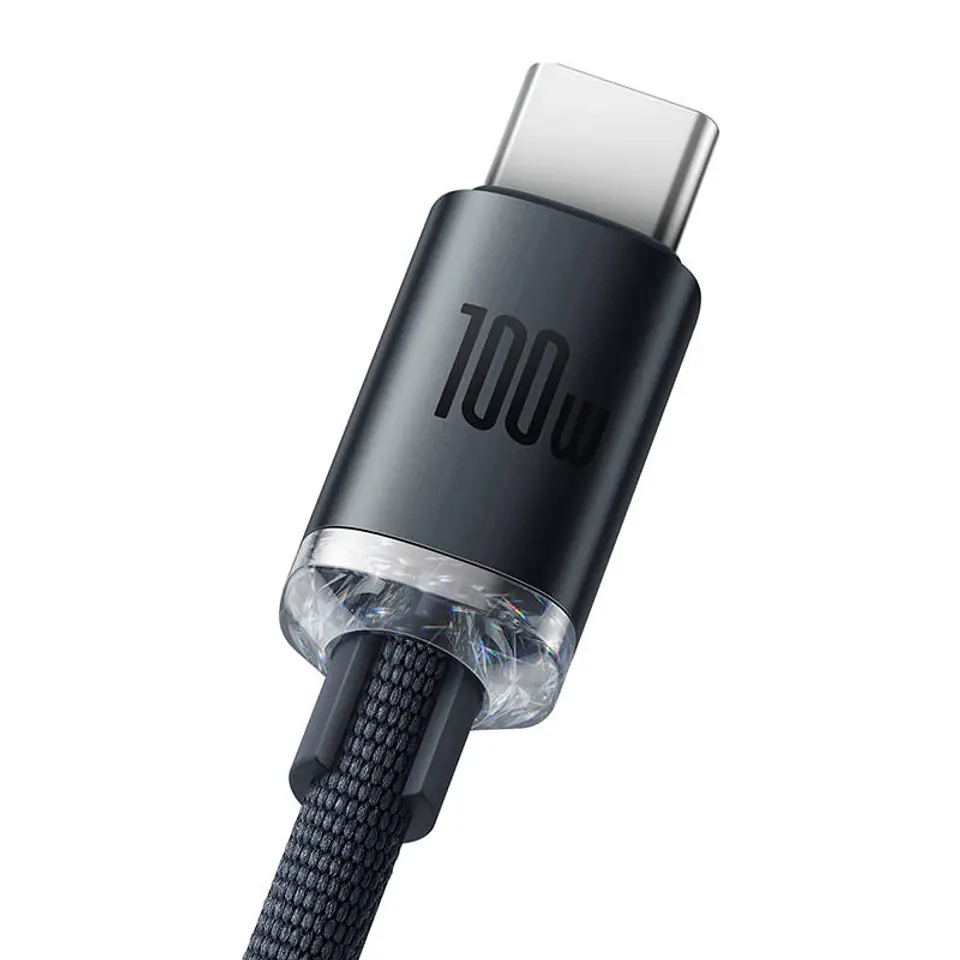 DAM Cabo USB-C para USB-C PD100W. Comprimento: 2 metros, diâmetro externo  4,0 mm. Com luz LED. 200x0,5x0,5 cm. Cor preta - DAM