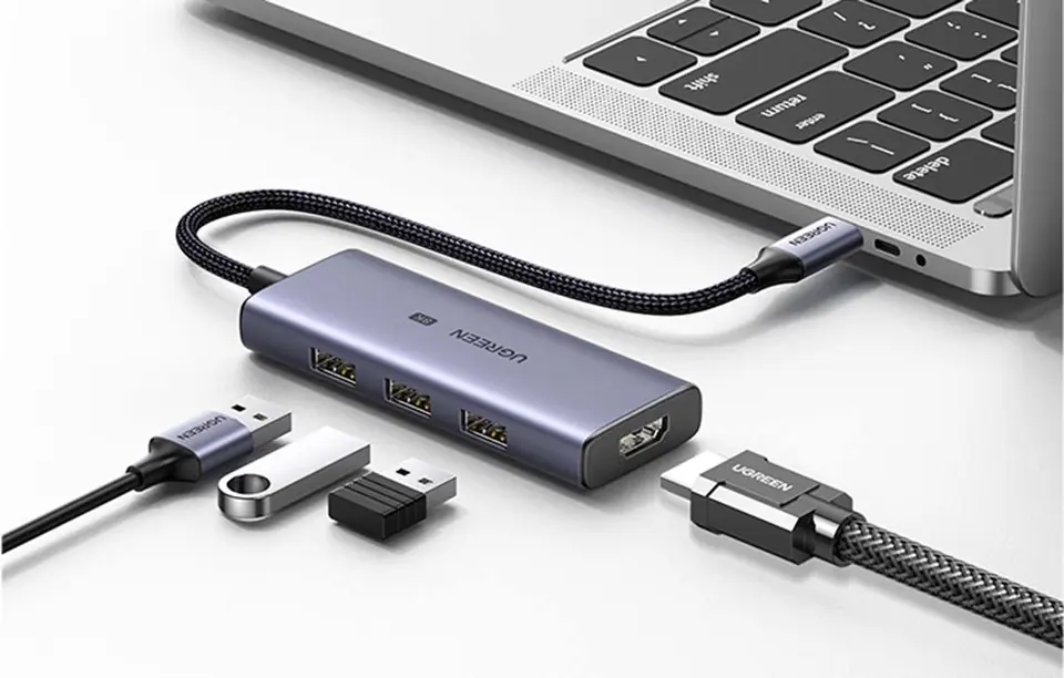 4in1 UGREEN CM500 Hub USB-C to 3x USB 3.0 + HDMI2.1 8K Adapter (Grey)