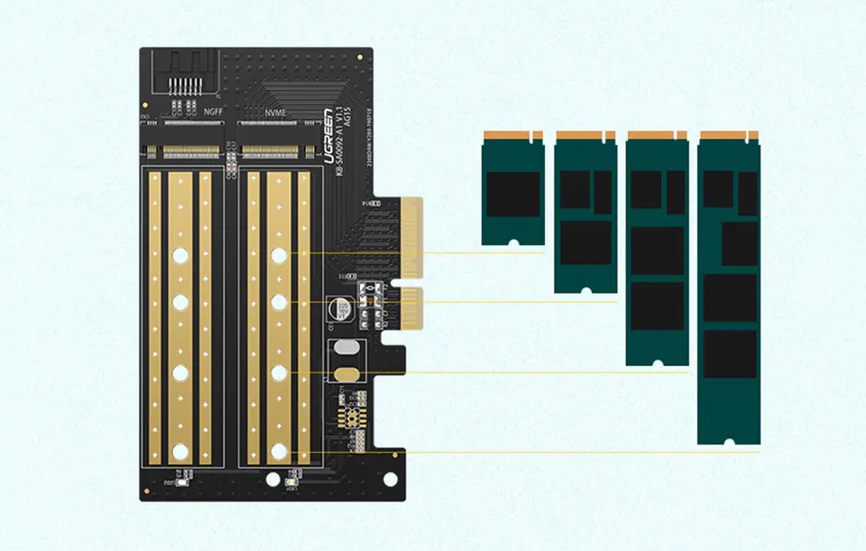 UGREEN PCIe 3.0 x4 to M.2 M-Key + M.2 B-Key Adapter