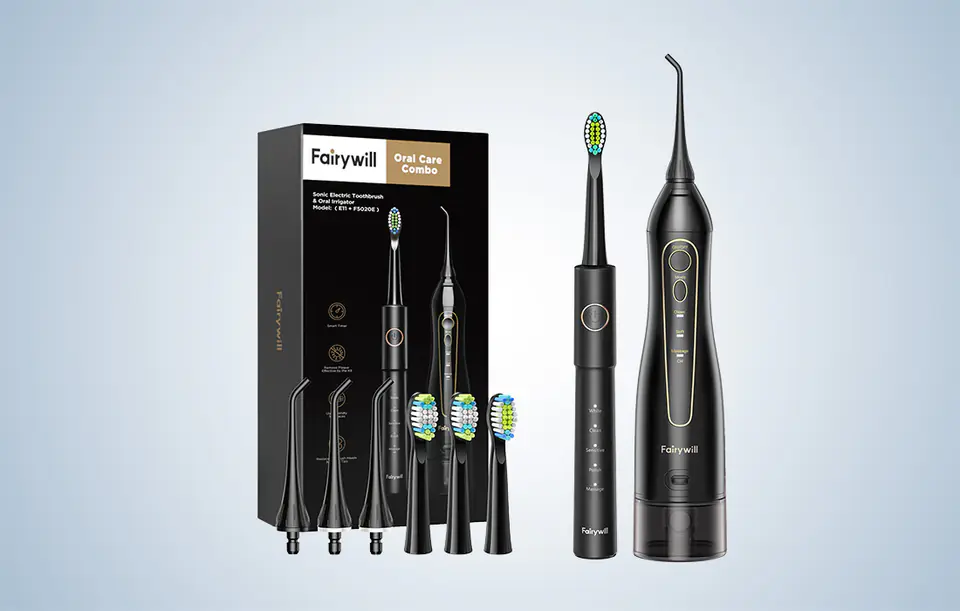 Sonic toothbrush with tip set and irrigator FairyWill FW-5020E + FW-E11 (black)