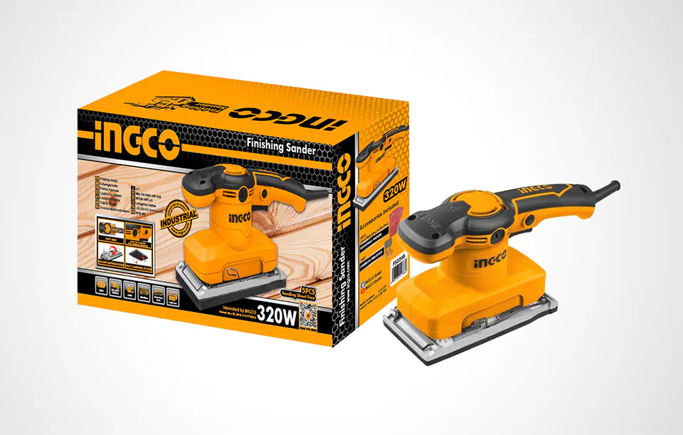Orbital sander INGCO FS3208, 320W + set of 5 sandpapers