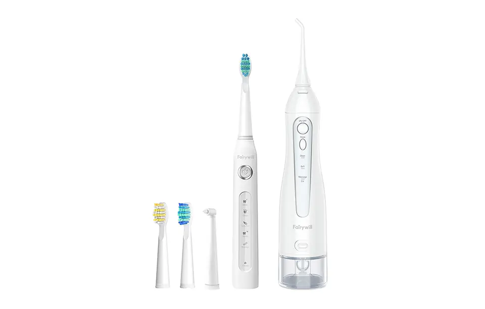 Sonic toothbrush with tip set and irrigator FairyWill FW-507+FW-5020E (white)