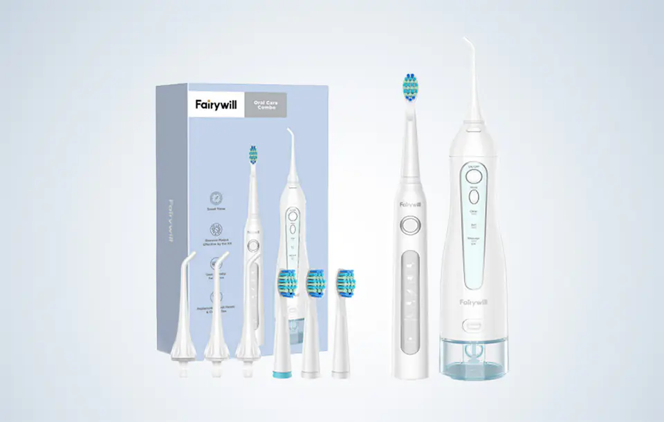 Sonic toothbrush with tip set and irrigator FairyWill FW-507+FW-5020E (white)