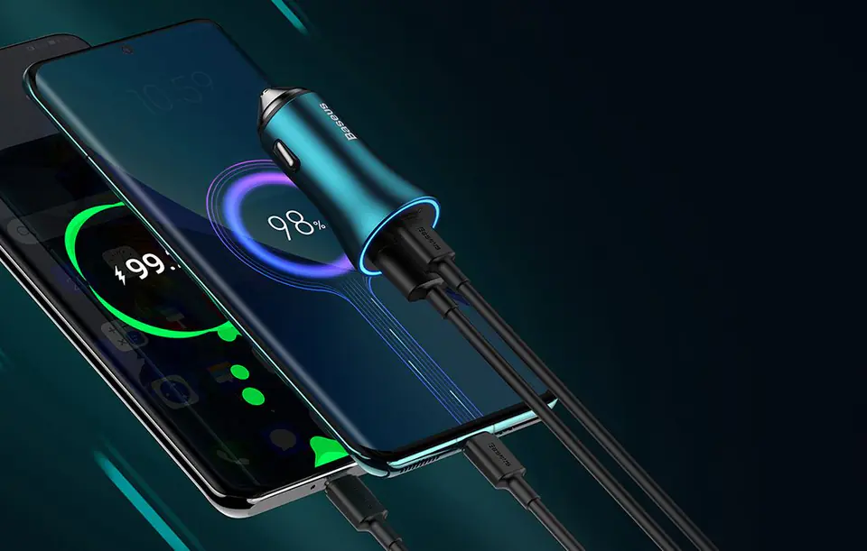 Baseus Golden Contactor Max Car Charger, USB + USB-C, 60W (blue)