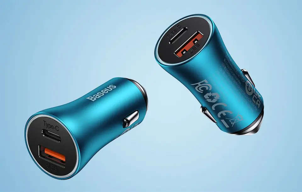 Baseus Golden Contactor Max Car Charger, USB + USB-C, 60W (blue)