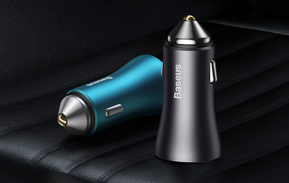 Baseus Golden Contactor Max car charger, 2x USB, 60W (grey)