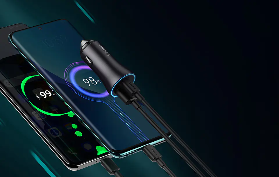 Baseus Golden Contactor Max car charger, 2x USB, 60W (grey)