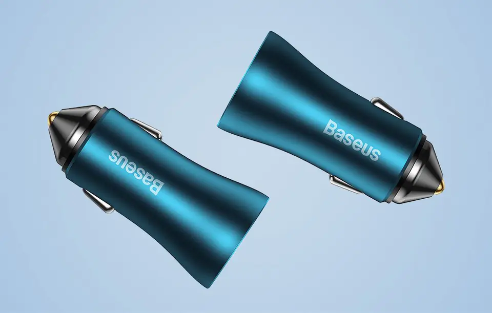 Car charger Baseus Golden Contactor Max, 2x USB, 60W (blue)