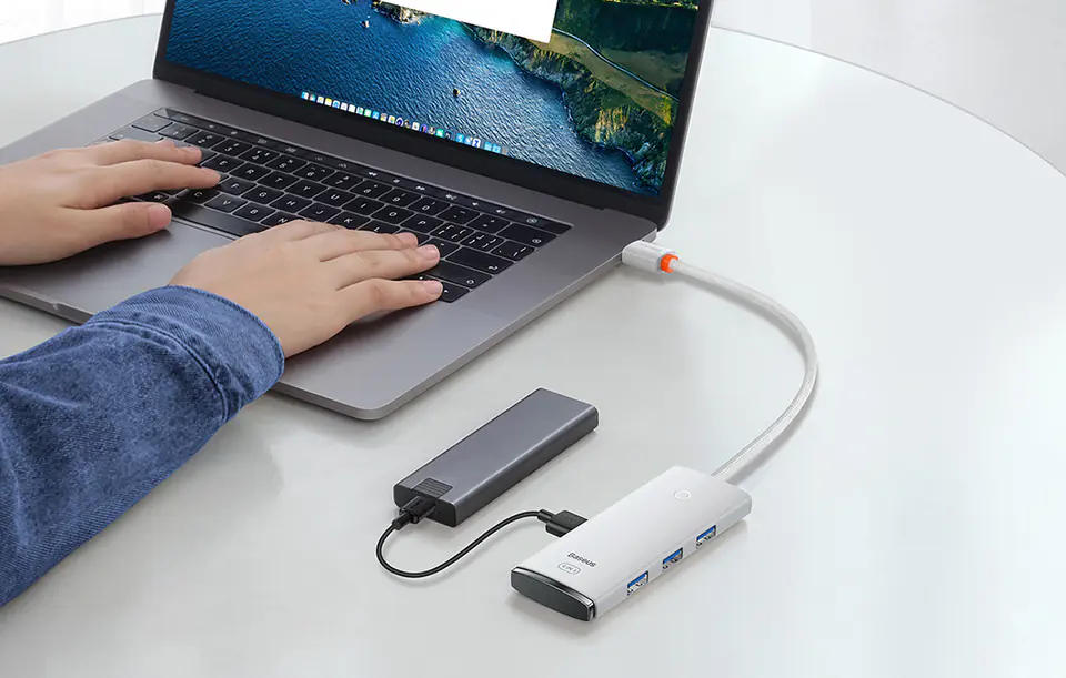 Baseus Lite Series USB-C 4in1 Hub to 4x USB 3.0 + USB-C, 25cm (white)