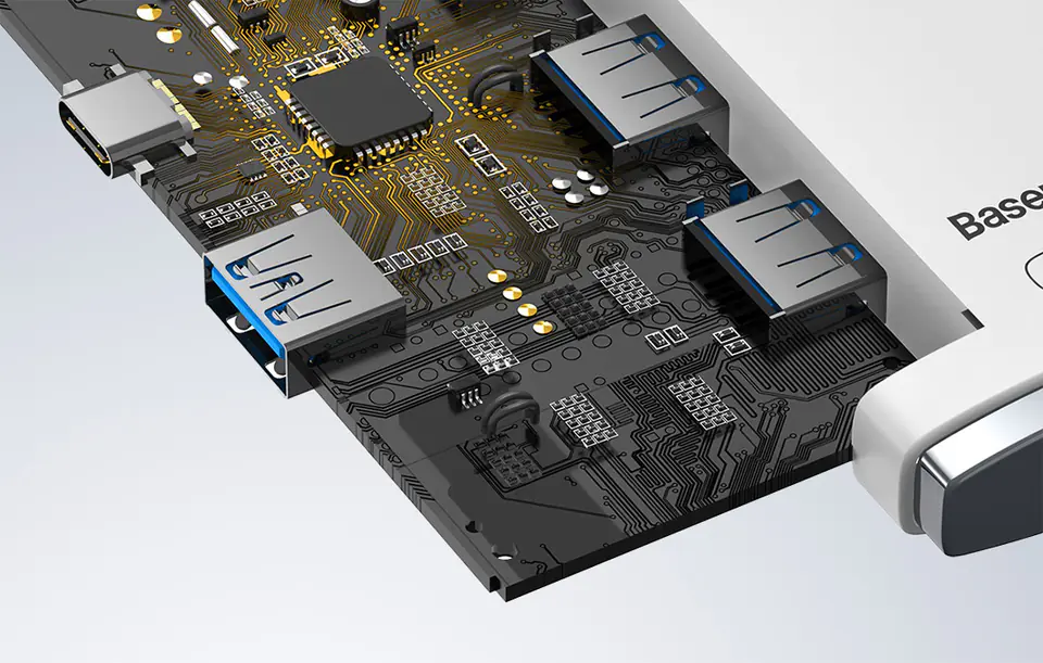 Hub 4w1 Baseus Lite Series USB-C do 4x USB 3.0 + USB-C, 2m (biały)
