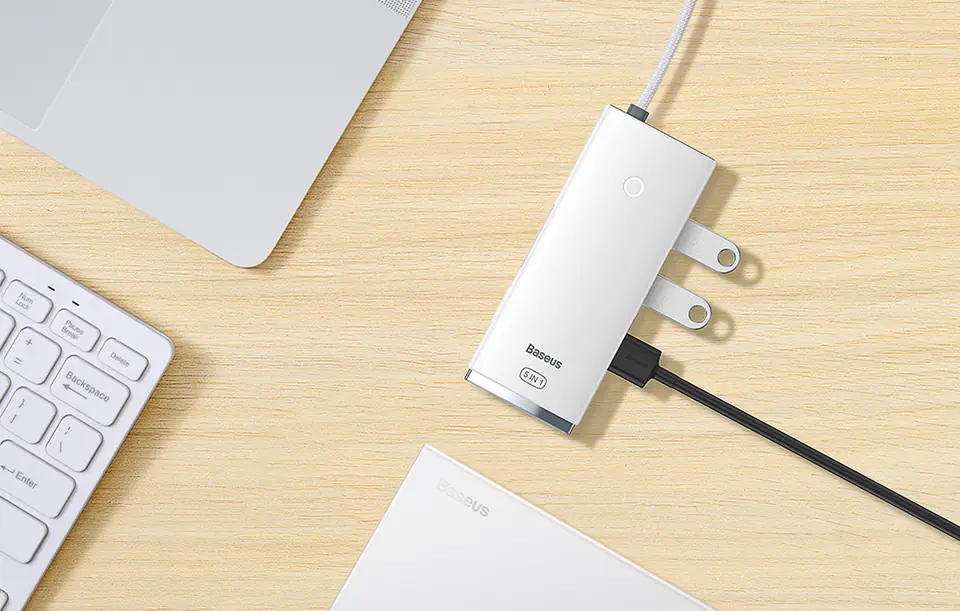 Hub 5w1 Baseus Lite Series USB-C do 3x USB 3.0 + USB-C + HDMI (biały)