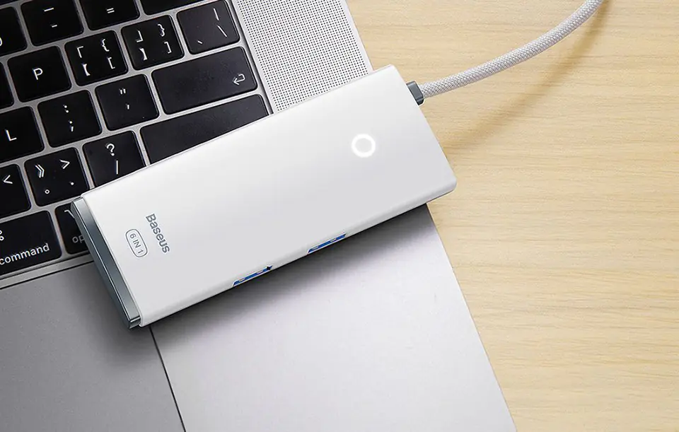 Hub 6in1 Baseus Lite Series USB-C to 2x USB 3.0 + USB-C PD + HDMI + SD/TF (white)