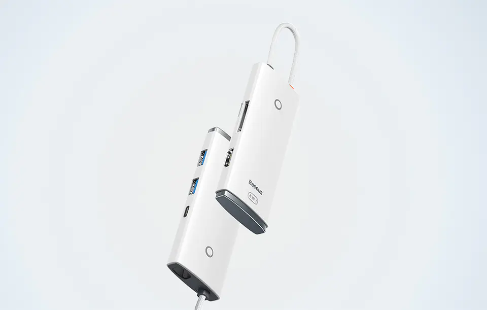 Hub 6in1 Baseus Lite Series USB-C to 2x USB 3.0 + USB-C PD + HDMI + SD/TF (white)