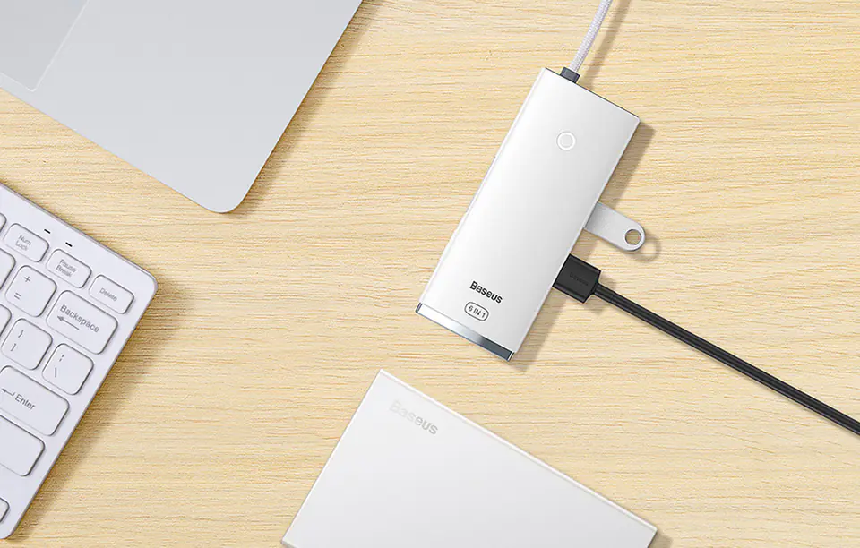 Hub 6in1 Baseus Lite Series USB-C to 2x USB 3.0 + USB-C PD + HDMI + SD/TF (white)