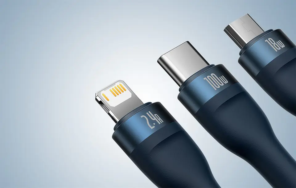 Baseus Flash Series 3in1 USB Cable, USB-C + Micro USB + Lightning, 100W, 1.2m (Blue)
