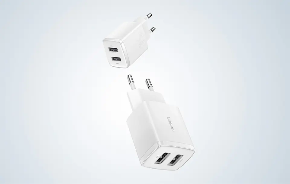 Ładowarka sieciowa Baseus Compact Quick Charger, 2x USB, 10.5W (biała)