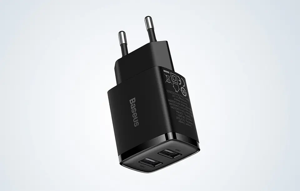 Baseus Compact Quick Charger, 2x USB, 10.5W (black)