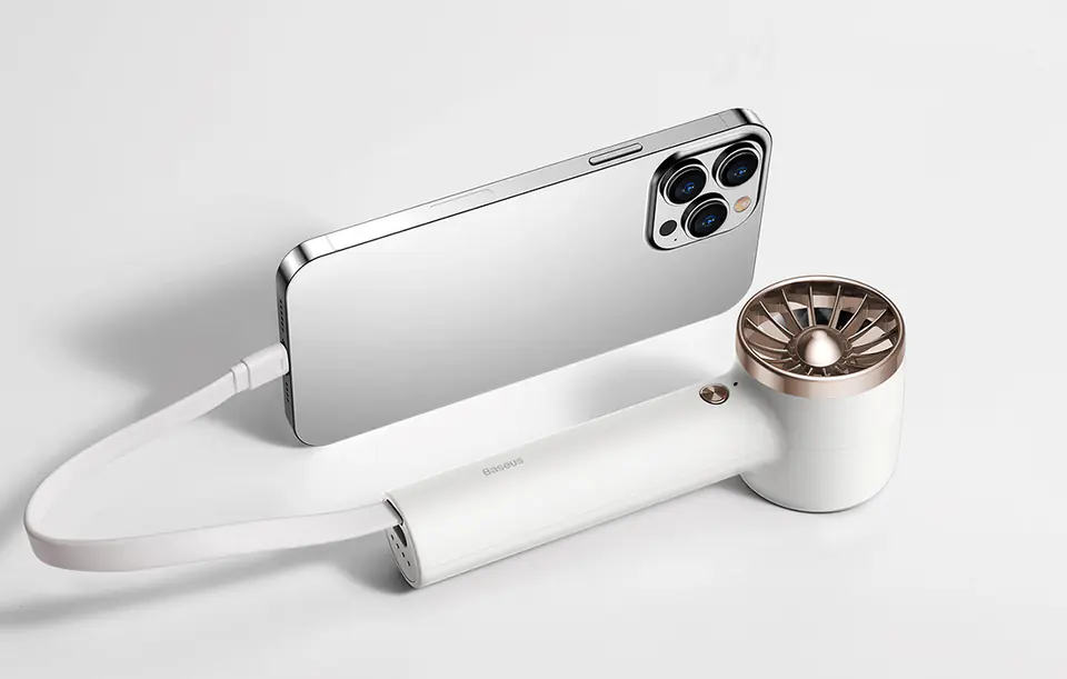 Baseus Flyer Turbine Portable Hand Fan + Lightning Cable (White)