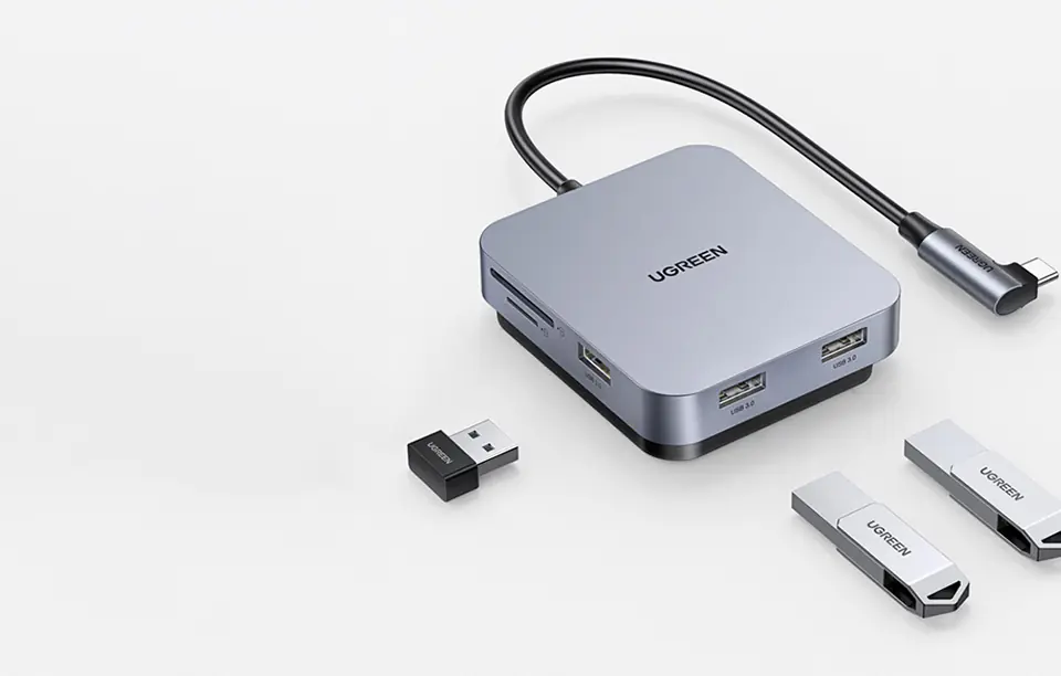 Hub USB-C UGREEN 60377, Adapter 5in1, 3x USB, SD/TF (grey)