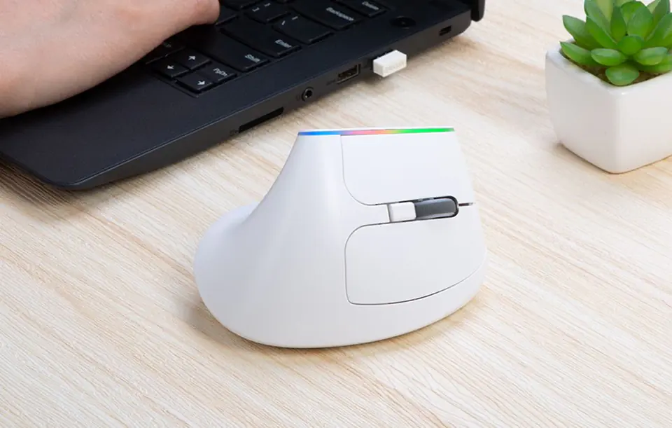 Bezprzewodowa mysz pionowa Delux M618C 2.4G 1600DPI RGB (biała)