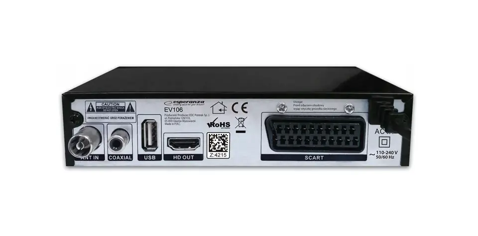 Esperanza TDT HD DVB-T2 H.265 HEVC Alta Definición USB EZ-EV111