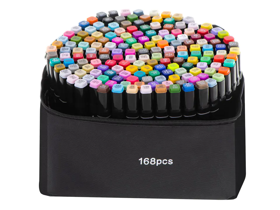 Double-sided alcohol markers in a case of 168 pieces