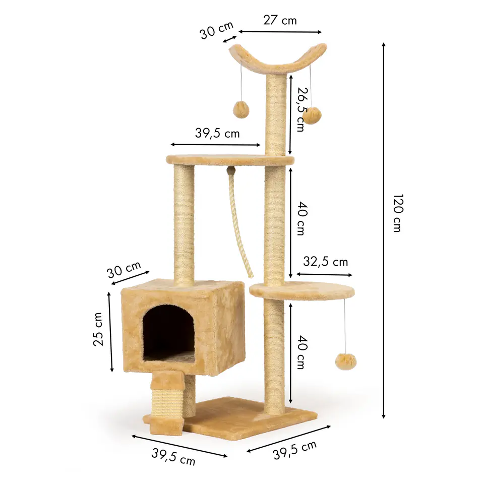 Cat tree house bunk bed tower 120cm + toys