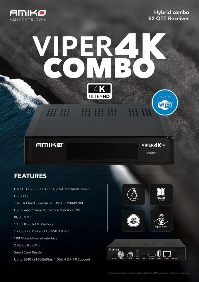 Tuner AMIKO Viper 4K V40 COMBO Enigma 2 OpenATV