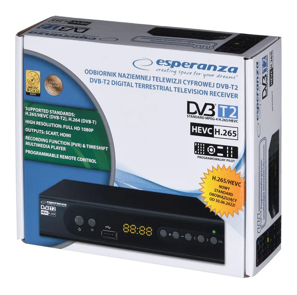 Esperanza TDT HD DVB-T2 H.265 HEVC Alta Definición USB EZ-EV106P