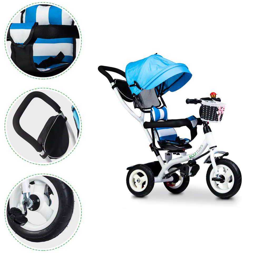 Tricycle Riding Cart Rotating Blue & White Ecotoys