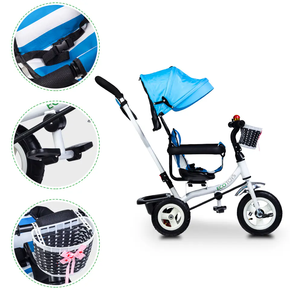 Tricycle Riding Cart Rotating Blue & White Ecotoys