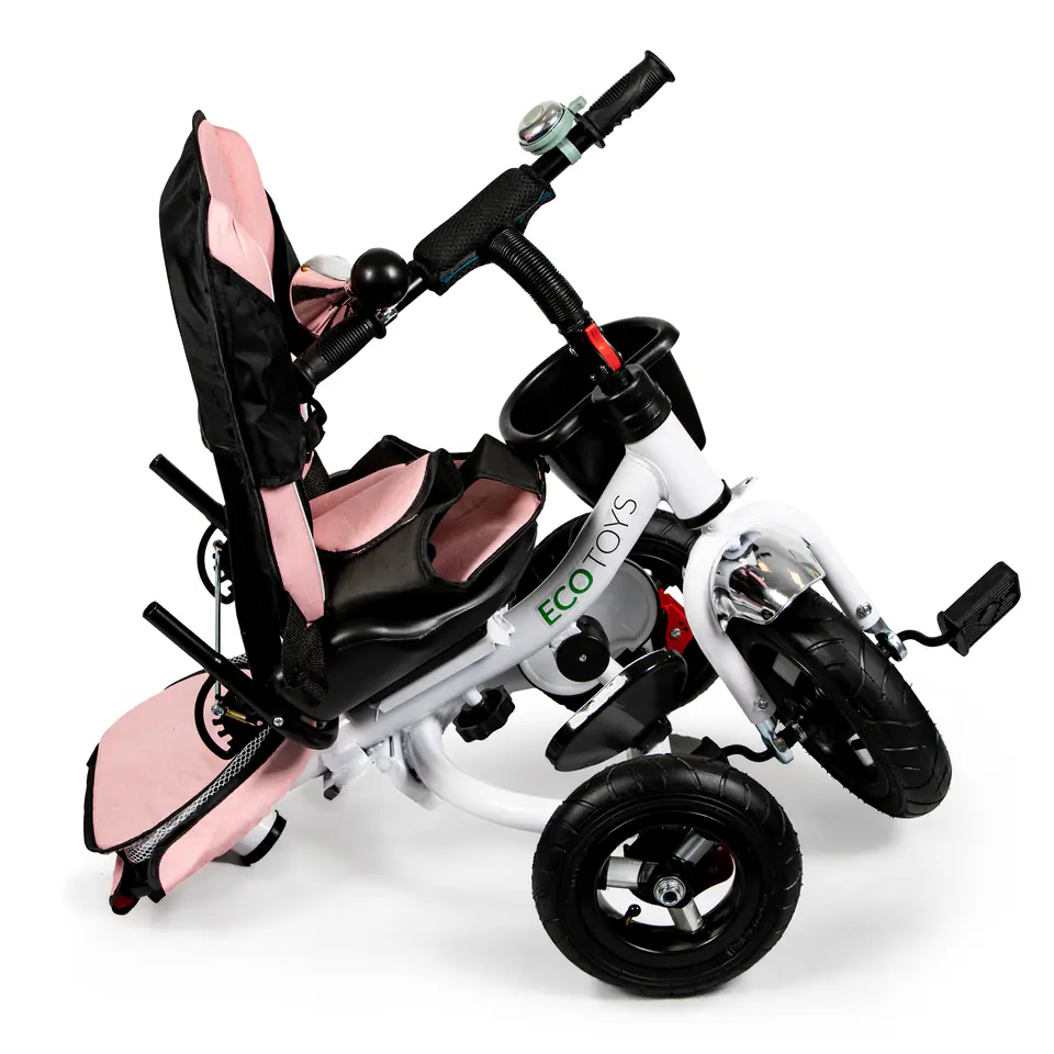 Rowerek trójkołowy obrotowy 360° Różowy Delux z daszkiem ECOTOYS