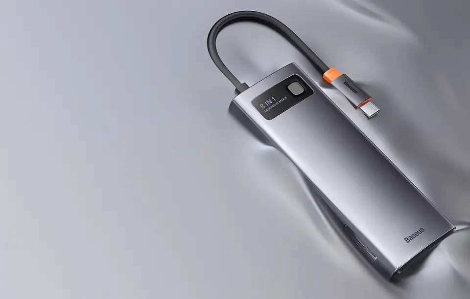 Baseus Metal Gleam Series 8in1 Hub, USB-C to 3x USB 3.0 + 2x HDMI + USB-C PD + microSD/SD