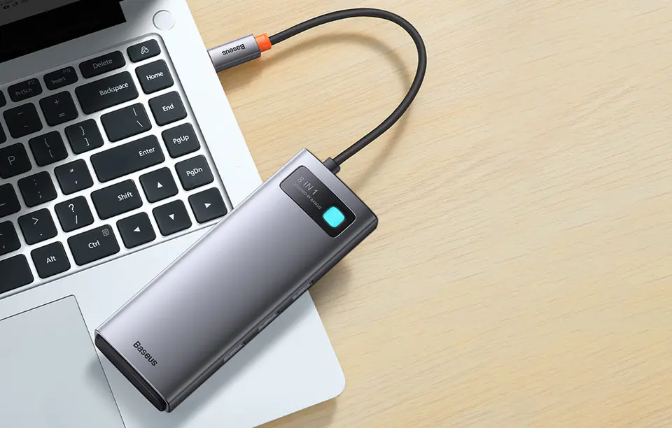 Baseus Metal Gleam Series 8in1 Hub, USB-C to 3x USB 3.0 + 2x HDMI + USB-C PD + microSD/SD