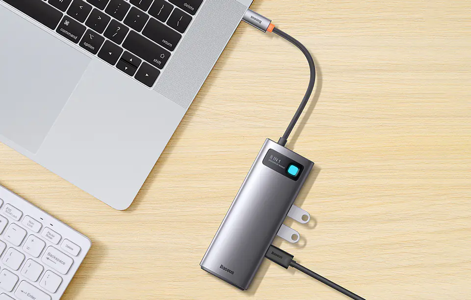 Baseus Metal Gleam Series 8in1 Hub, USB-C to 3x USB 3.0 + 2x HDMI + USB-C PD + microSD/SD