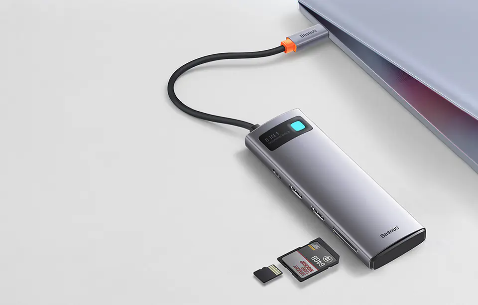 Baseus Metal Gleam Series 8in1 Hub, USB-C to 3x USB 3.0 + 2x HDMI + USB-C PD + microSD/SD
