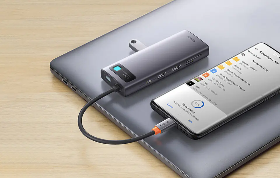 Baseus Metal Gleam Series 8in1 Hub, USB-C to 3x USB 3.0 + 2x HDMI + USB-C PD + microSD/SD