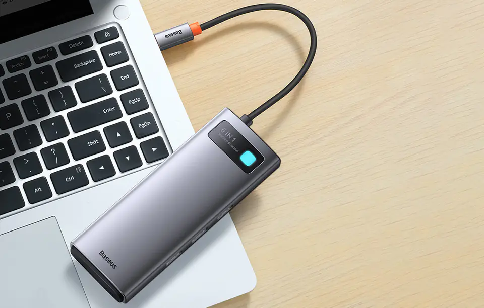 Baseus Metal Gleam Series 6in1 Hub, USB-C to 3x USB 3.0 + USB-C PD + microSD/SD