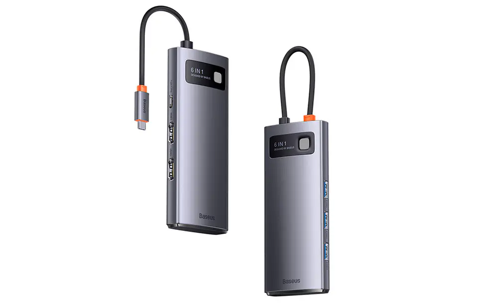 Hub 6w1 Baseus Metal Gleam Series, USB-C do 3x USB 3.0 + HDMI + USB-C PD + VGA