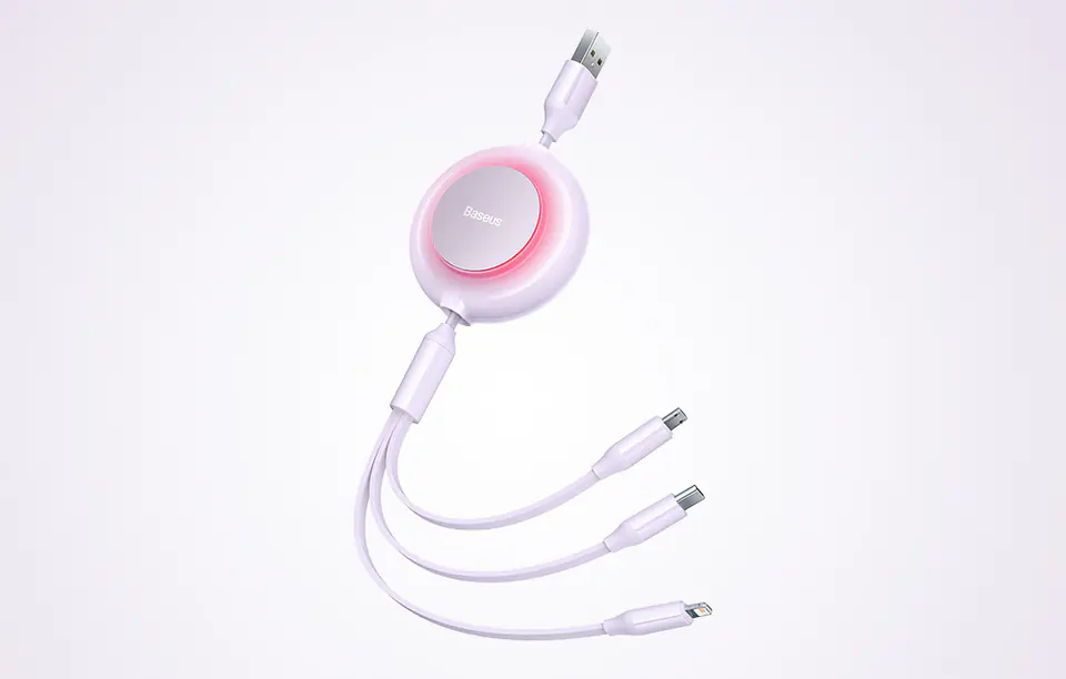 Kabel USB 3w1 Baseus Bright Mirror 2, micro USB / Lightning / USB-C, płaski, 3.5A, 1.1m (fioletowy)
