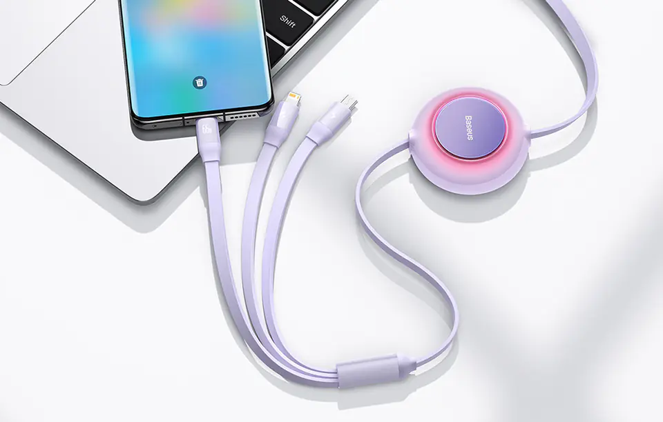 Baseus Bright Mirror 3 USB 3 cable, micro USB / Lightning / USB-C, 66W / 2A, 1.1m (purple)