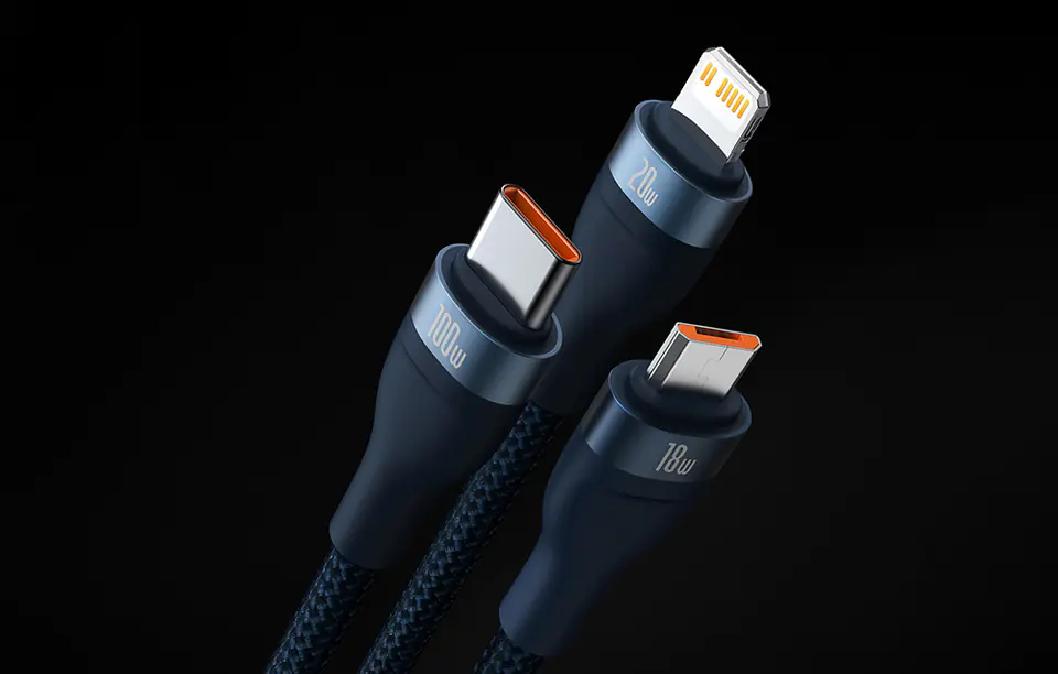 Baseus Flash Series 2 USB 3in1 cable, USB-C + micro USB + Lightning, 100W, 1.5m (blue)