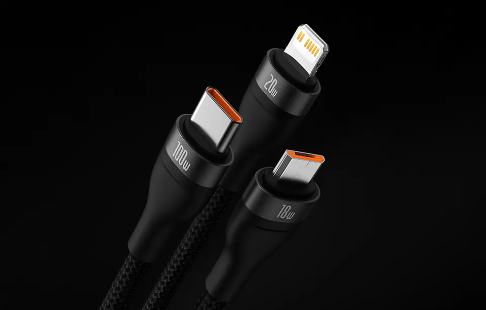 Baseus Flash Series 2 USB 3in1 cable, USB-C + micro USB + Lightning, 100W, 1.2m (black)