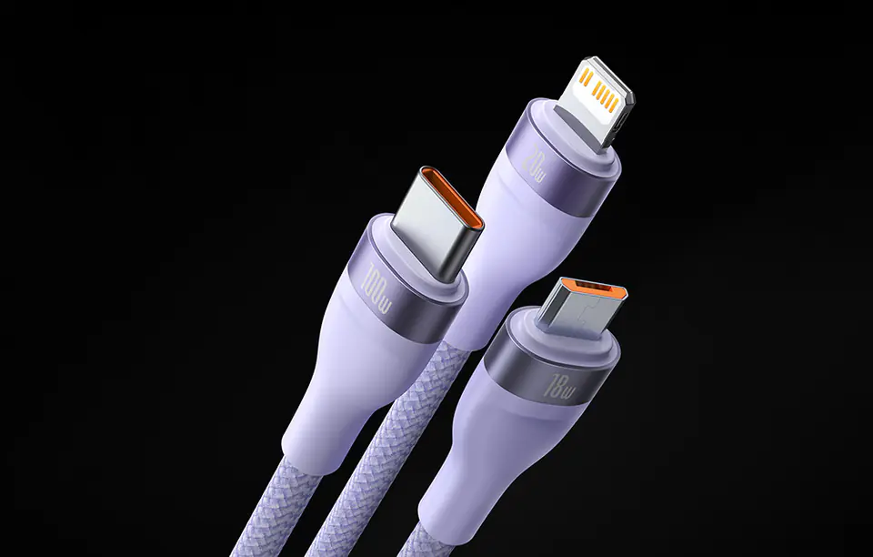 Baseus Flash Series 2 USB 3in1 cable, USB-C + micro USB + Lightning, 100W, 1.2m (purple)