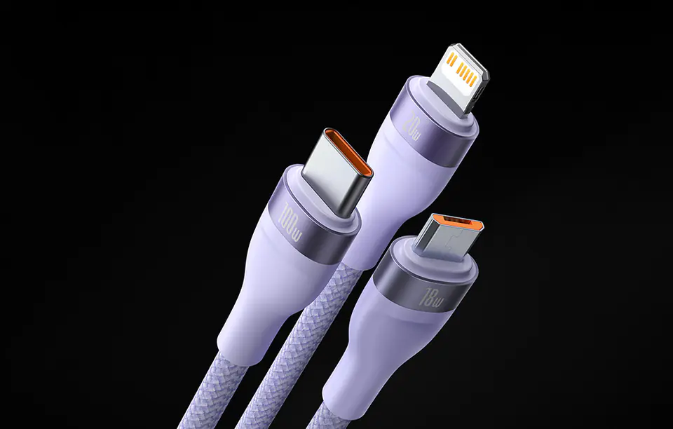 Baseus Flash Series 2 USB 3in1 cable, USB-C + micro USB + Lightning, 100W, 1.5m (purple)