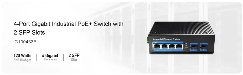 PoE SWITCH 4xRJ45 2xSPF IG1004S2 1Gbps industrial