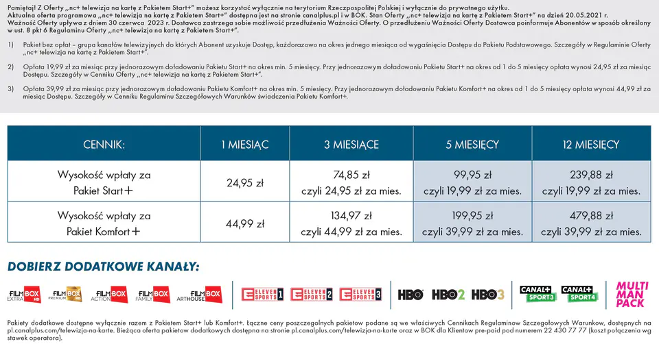 nc+ service Start+ package for 3 mc with ELEVEN WIFIBOX+