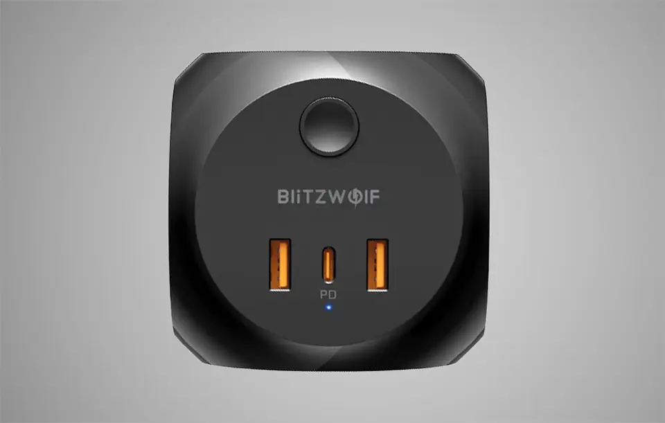 Wall charger with 3 AC slots, 2x USB, 1x USB-C Blitzwolf BW-PC1 (black)