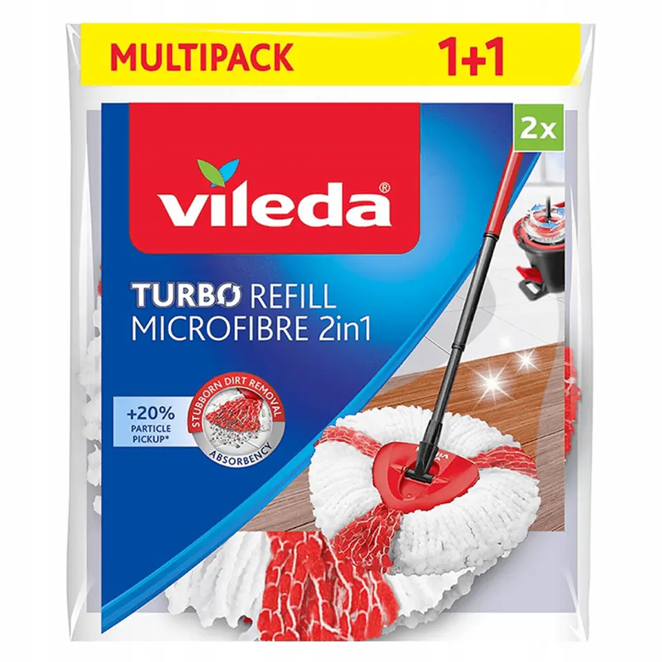 Vileda Turbo 2-in-1 Mop Head Refill Pack Machine Washable