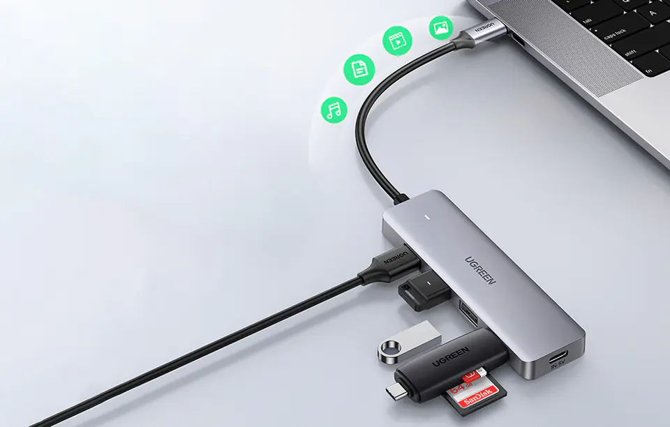 Adapter 4w1 UGREEN Hub USB-C do 4x USB 3.0 + USB-C (szary)